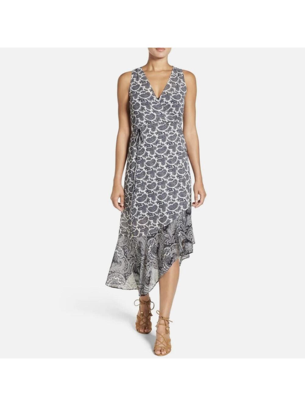 Michael Michael Kors Paisley Chiffon Wrap Dress Asymmetrical Midi Size 8 NWT